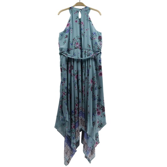 Lilt Women's Plus Halter Neck Keyhole Floral Chiffon Maxi Dress Blue XXXL (22.5) - Picture 4 of 12